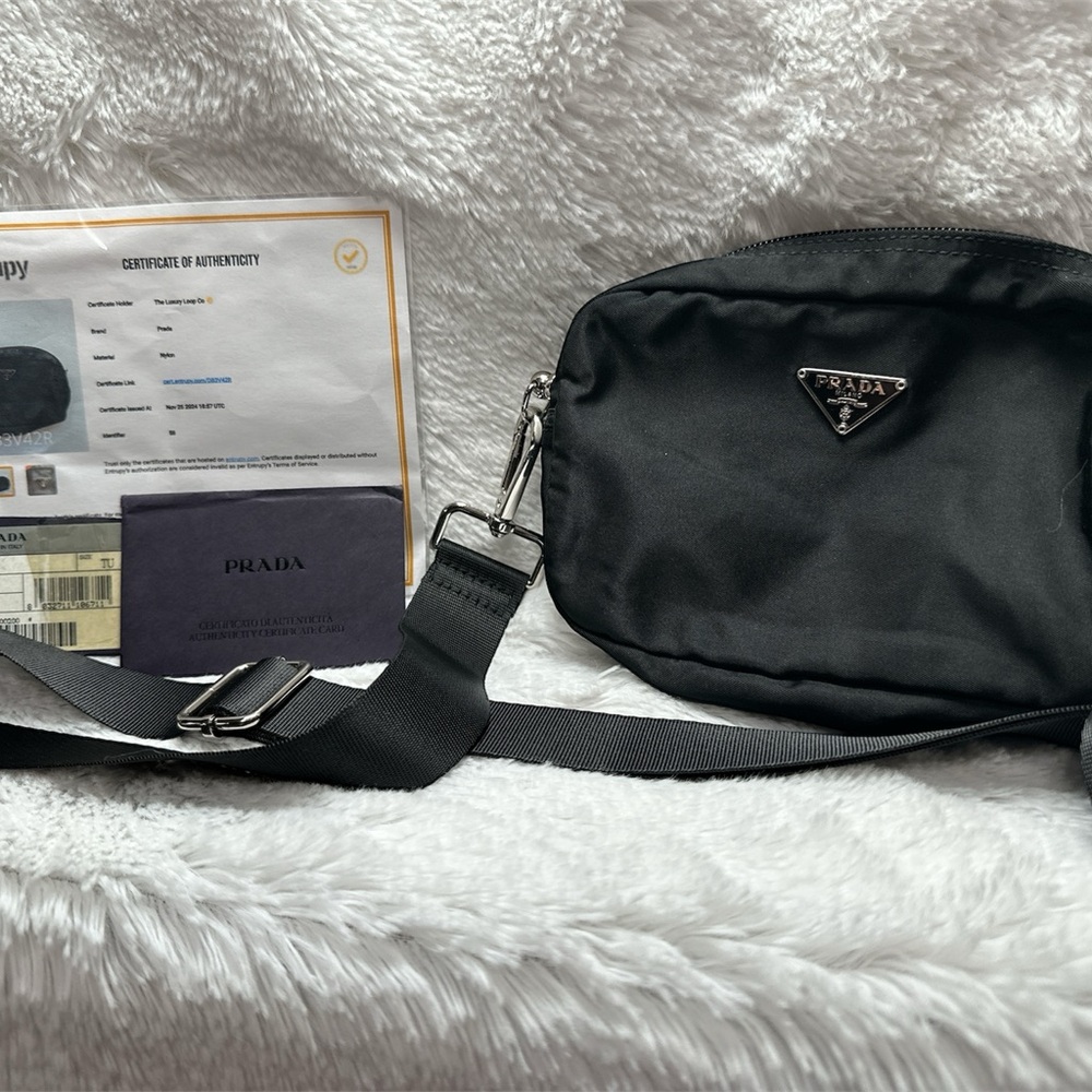 Prada Black Belt Bag or body bag with Adjustable Strap and Compact Design